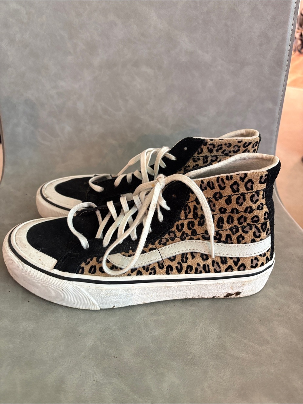 Vans Leopard Print High-Top Sneakers with Black Suede
